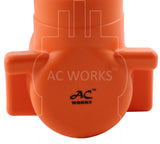 AC Works brand orange, compact, electrical adapter