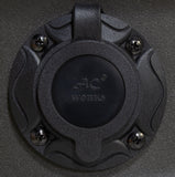 black colored inlet with weather proof cover and mounting holes