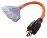 AC WORKS® [L1420F520-018] 1.5FT L14-20P 20A 4-Prong Locking Plug to (4) NEMA 5-15/20R Connectors