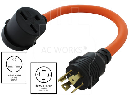 NEMA L14-30P to NEMA 6-30R orange adapter