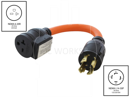 NEMA L14-30P to NEMA 6-20R orange adapter