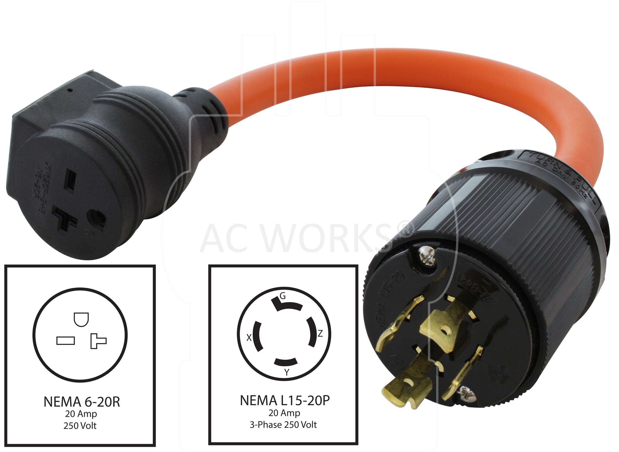  AC WORKS Enchufe macho de cableado de repuesto estilo bloqueo  (L15-20 20A trifásico 250V) : Herramientas y Mejoras del Hogar