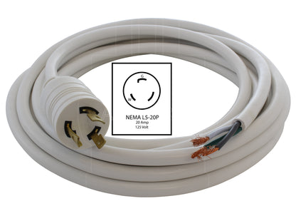 AC WORKS® [L520ROJ-240WT] 20FT 20A 3-Prong L5-20P Plug to Stripped 3-Wire Connection