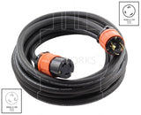 AC Works, NEMA L5-30P to NEMA L5-30R, NEMA L5-30 extension cord, extension cord with 3 prong locking plug and connector