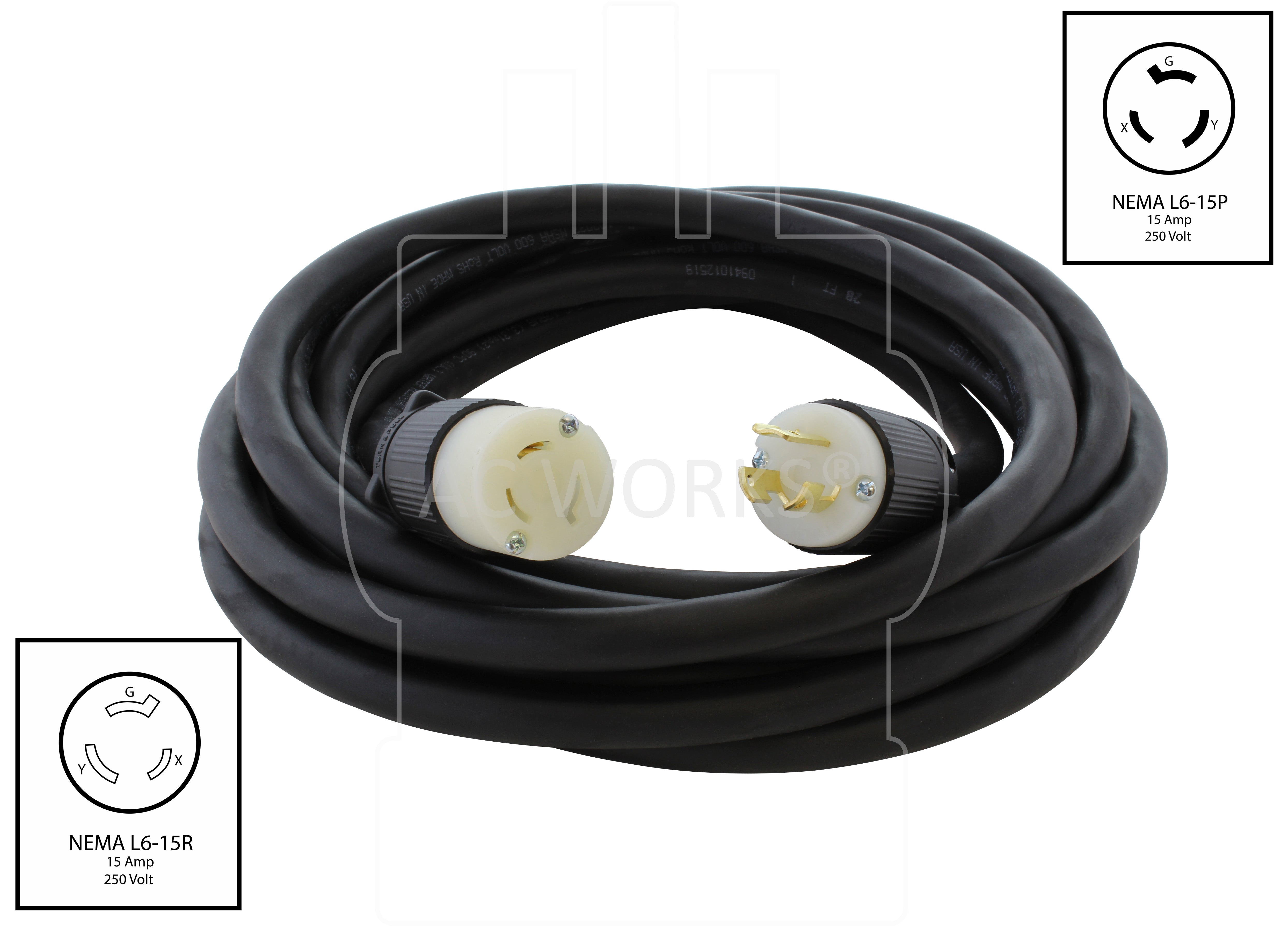 NEMA L6-15 rubber extension cord