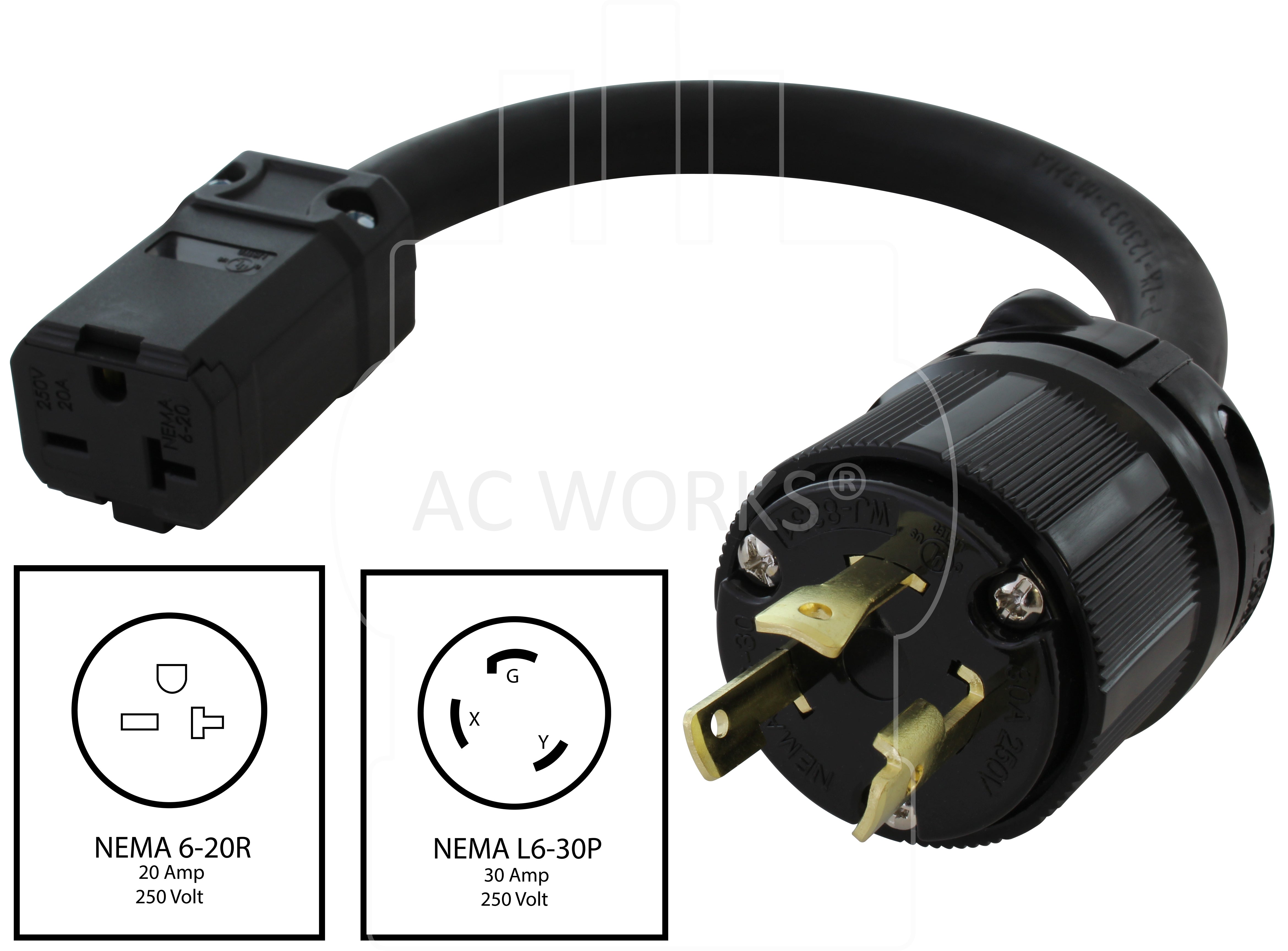 NEMA L6-30P to NEMA 6-20R