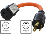 NEMA L6-30 plug to NEMA 6-20 connector with circuit breaker
