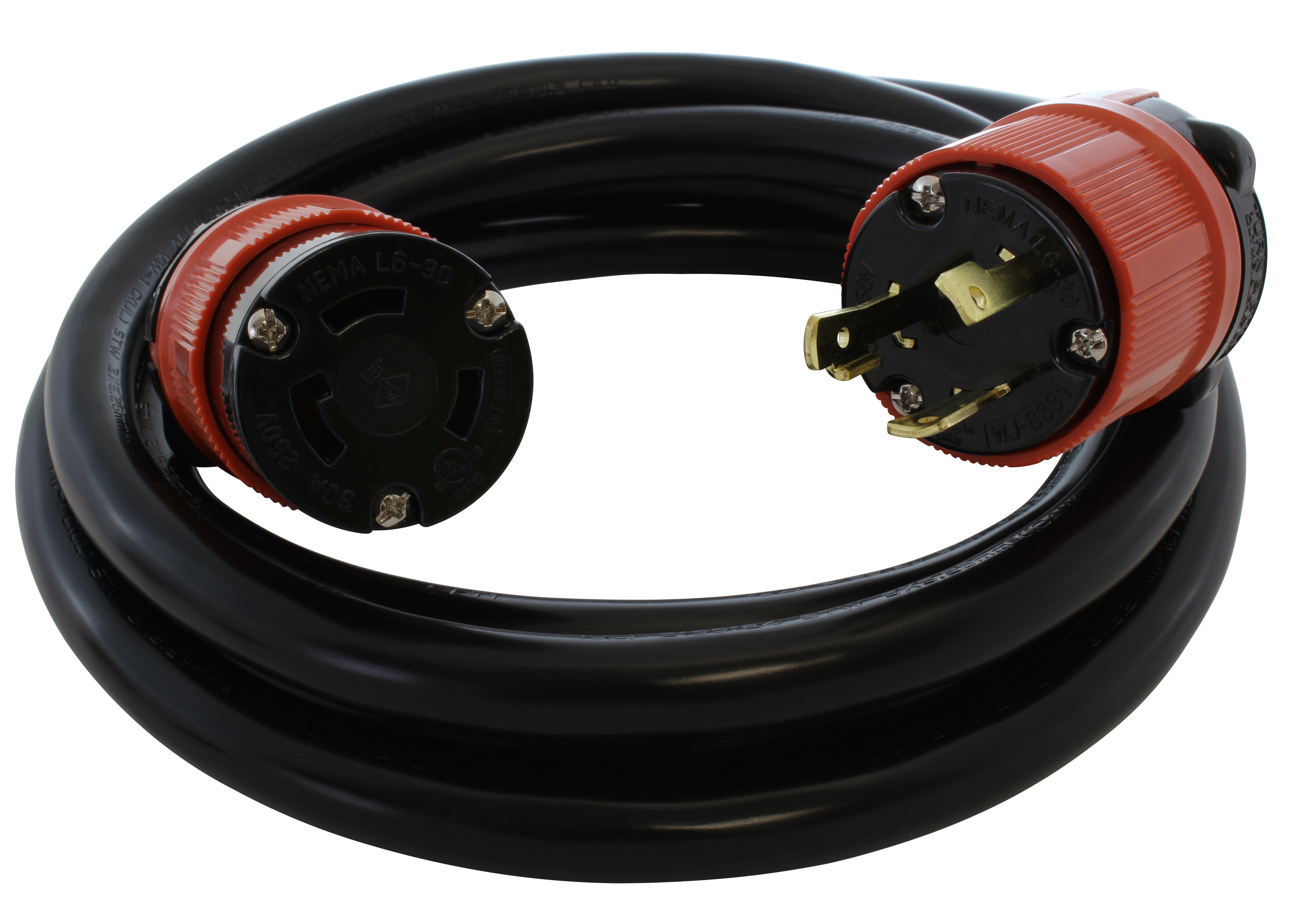 AC WORKS® [L630PR] SOOW 10/3 NEMA L6-30 30A 250V Rubber Extension Cord