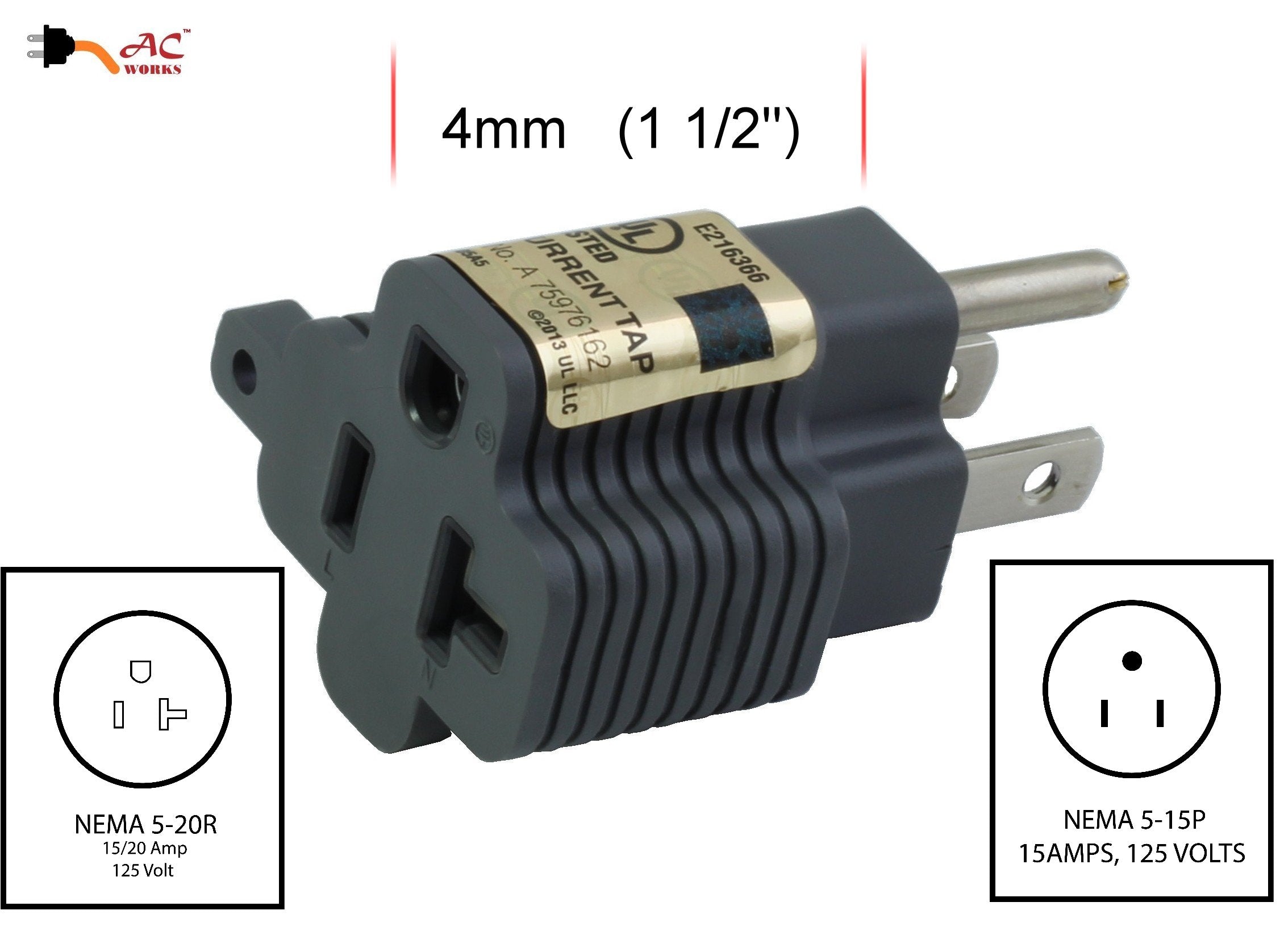 AC WORKS® 15A to 20A Household T-blade Adapter – AC Connectors