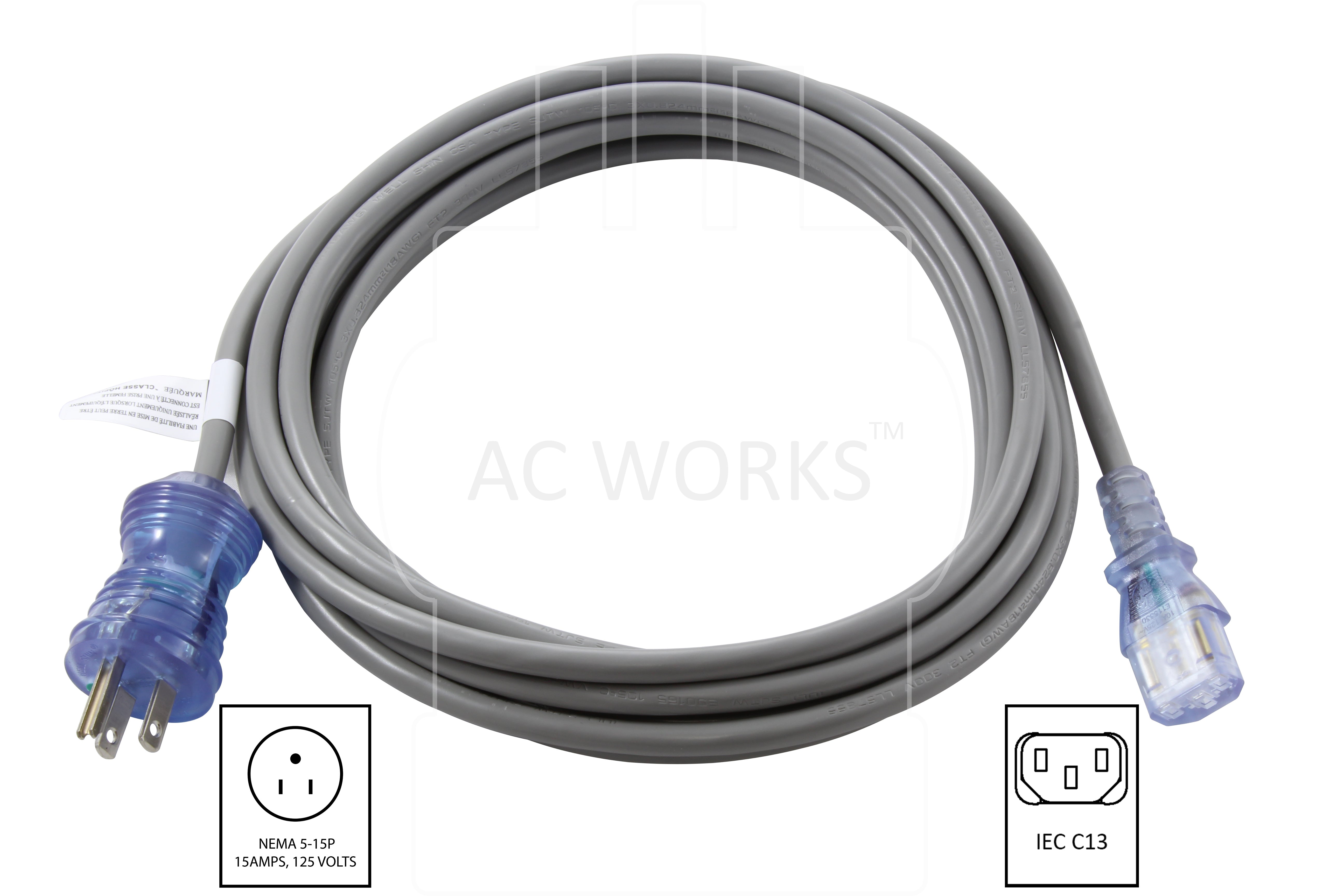 NEMA 5-15P to IEC C13 household plug to IEC C13