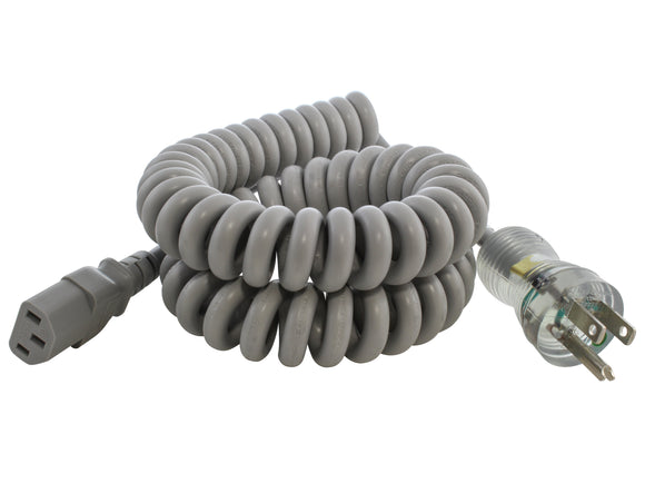 medical grade coiled power cord with C13 female connector