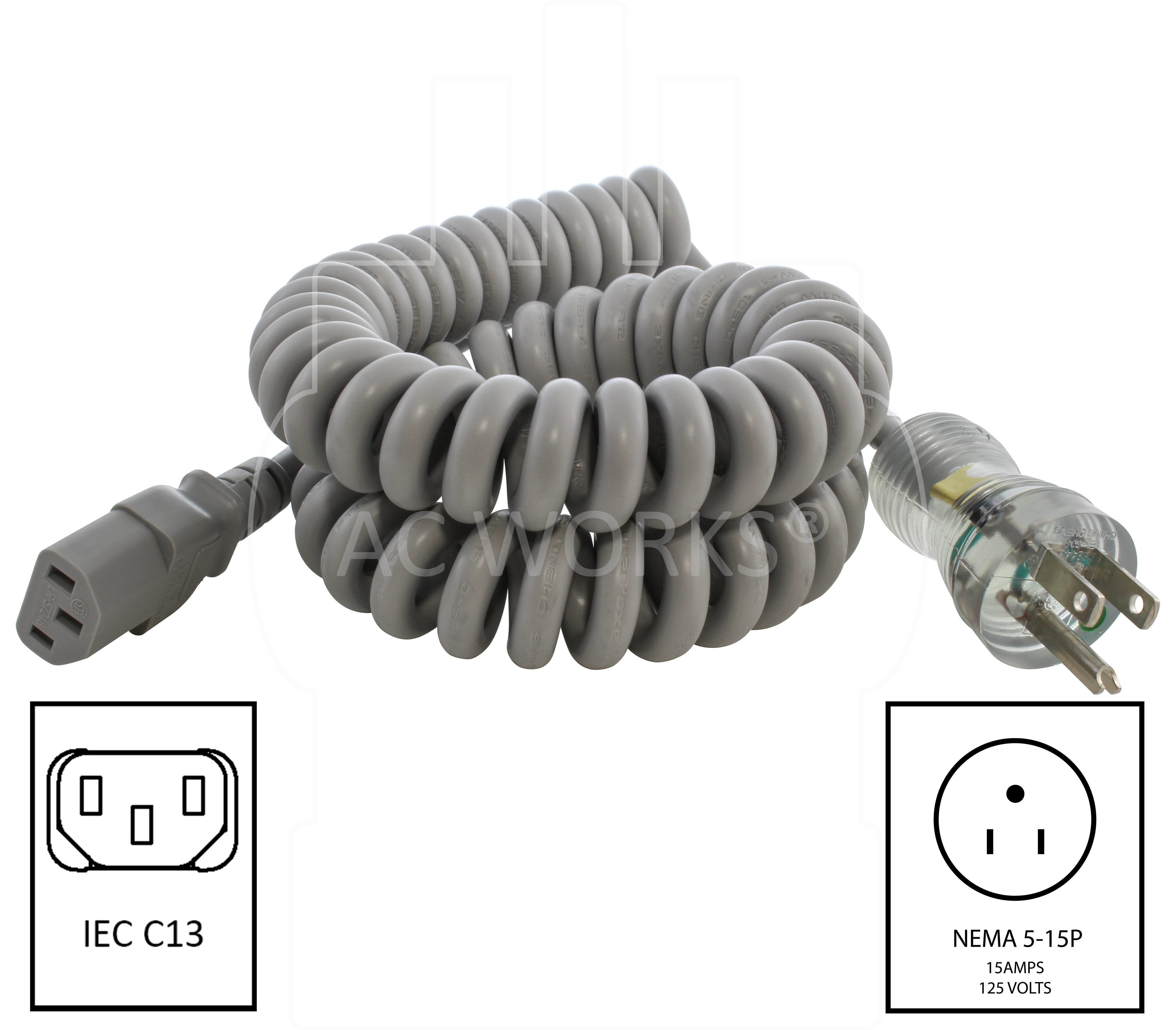 NEMA 5-15P to IEC C13, 515 green dot plug to C13 female connector, household plug to C13 connector