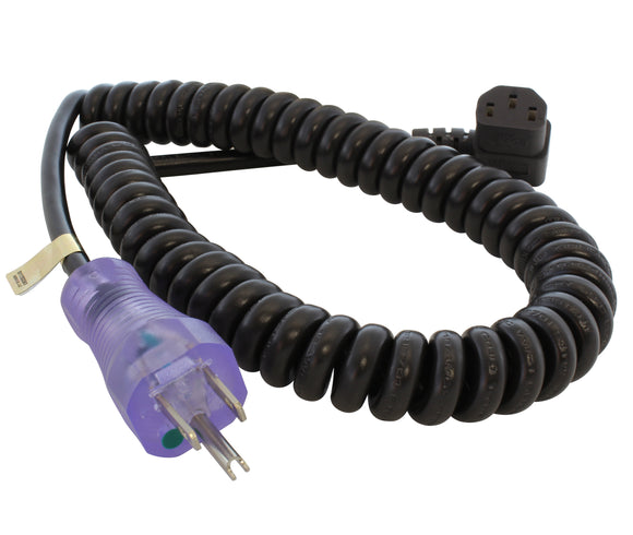 coiled hospital grade power cable with great retraction and memory
