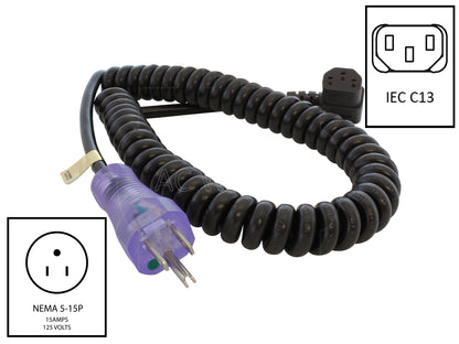 green dot NEMA 5-15P to right angle IEC C13 connector