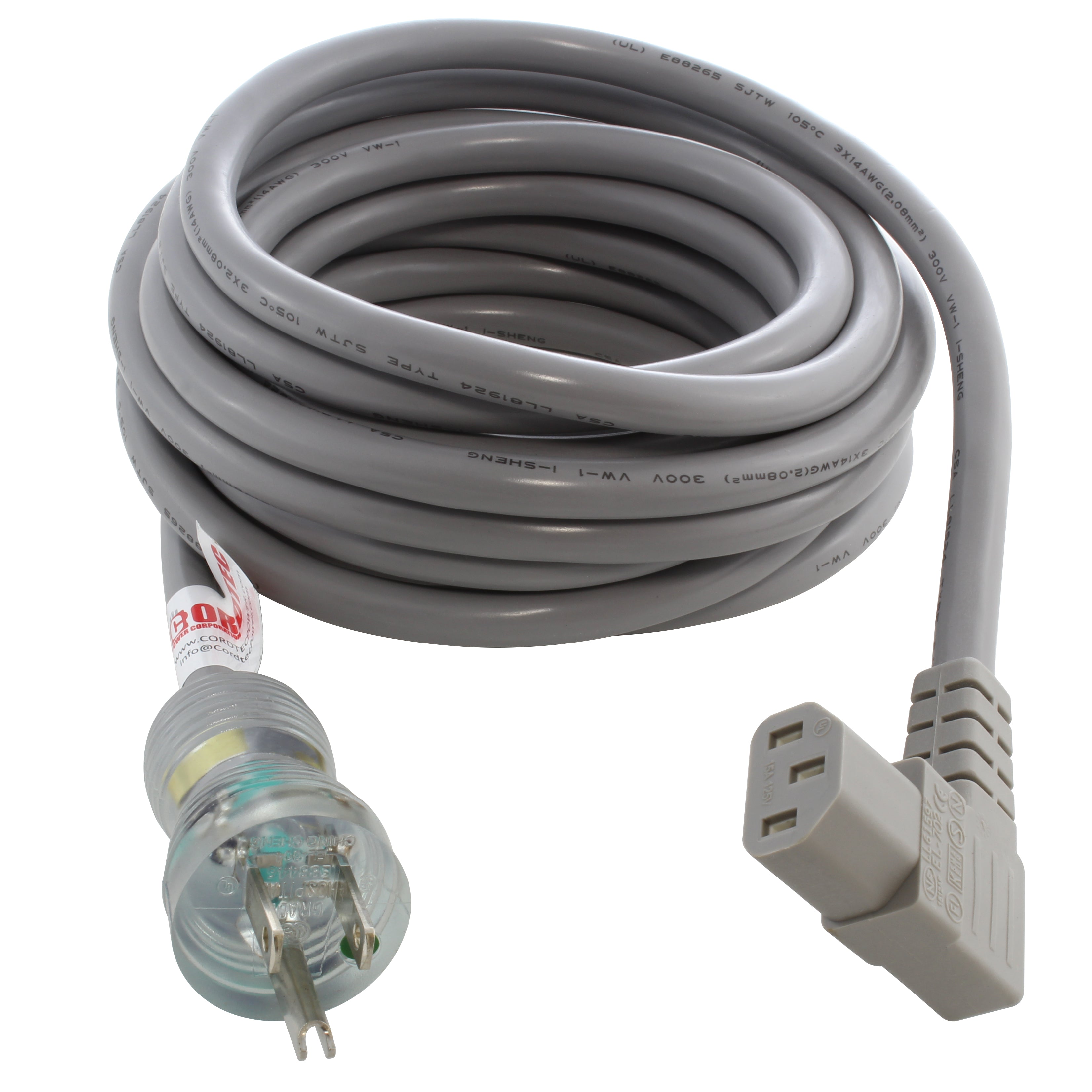 AC WORKS® [MD10ARC13-072] 6ft 18/3 10A Medical Grade Power Cord with Right Angle IEC C13 Connector