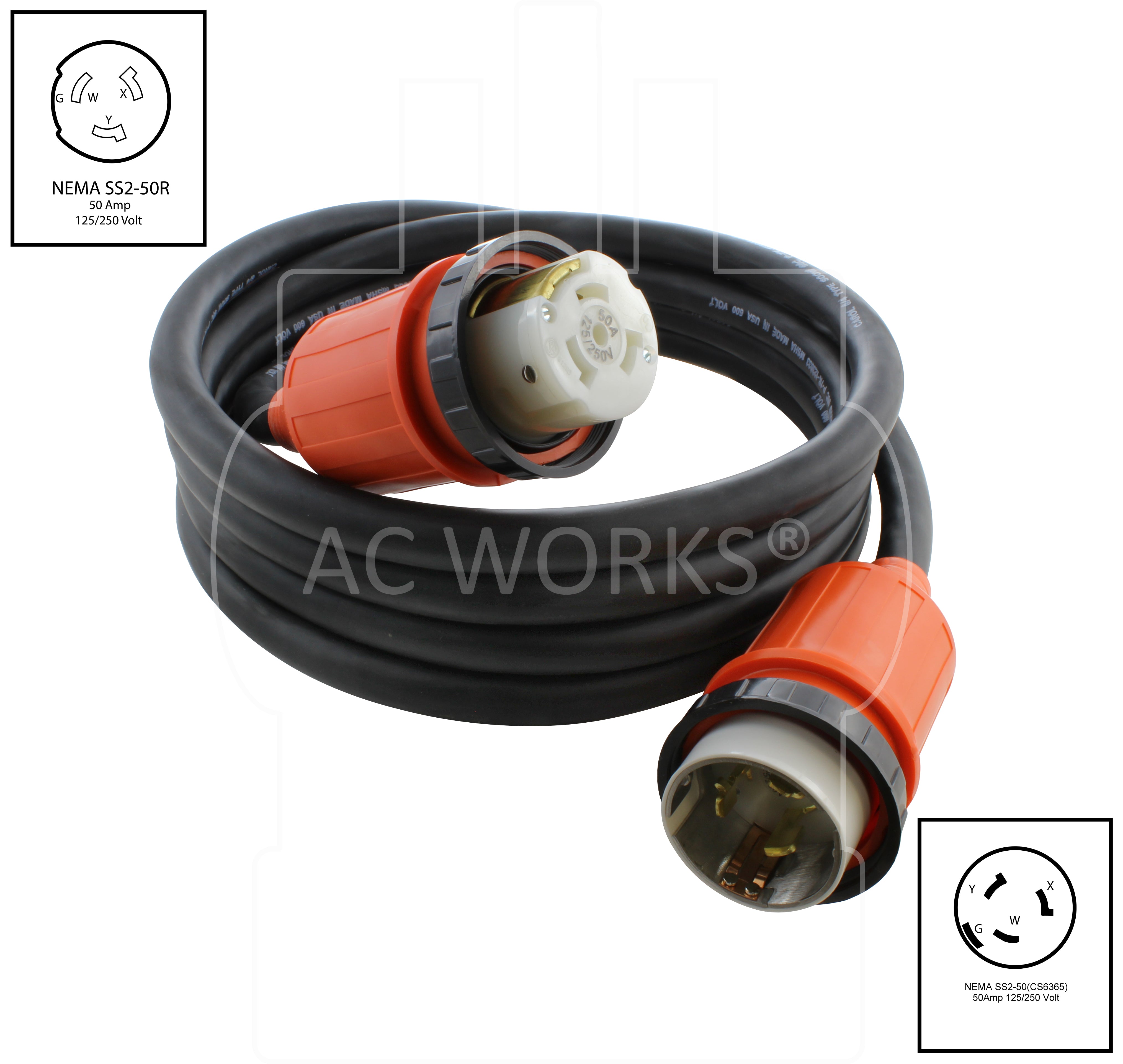 AC WORKS Marine Shore Power 6 4 SOOW NEMA SS2 50 50A 125 250V Marine AC Connectors