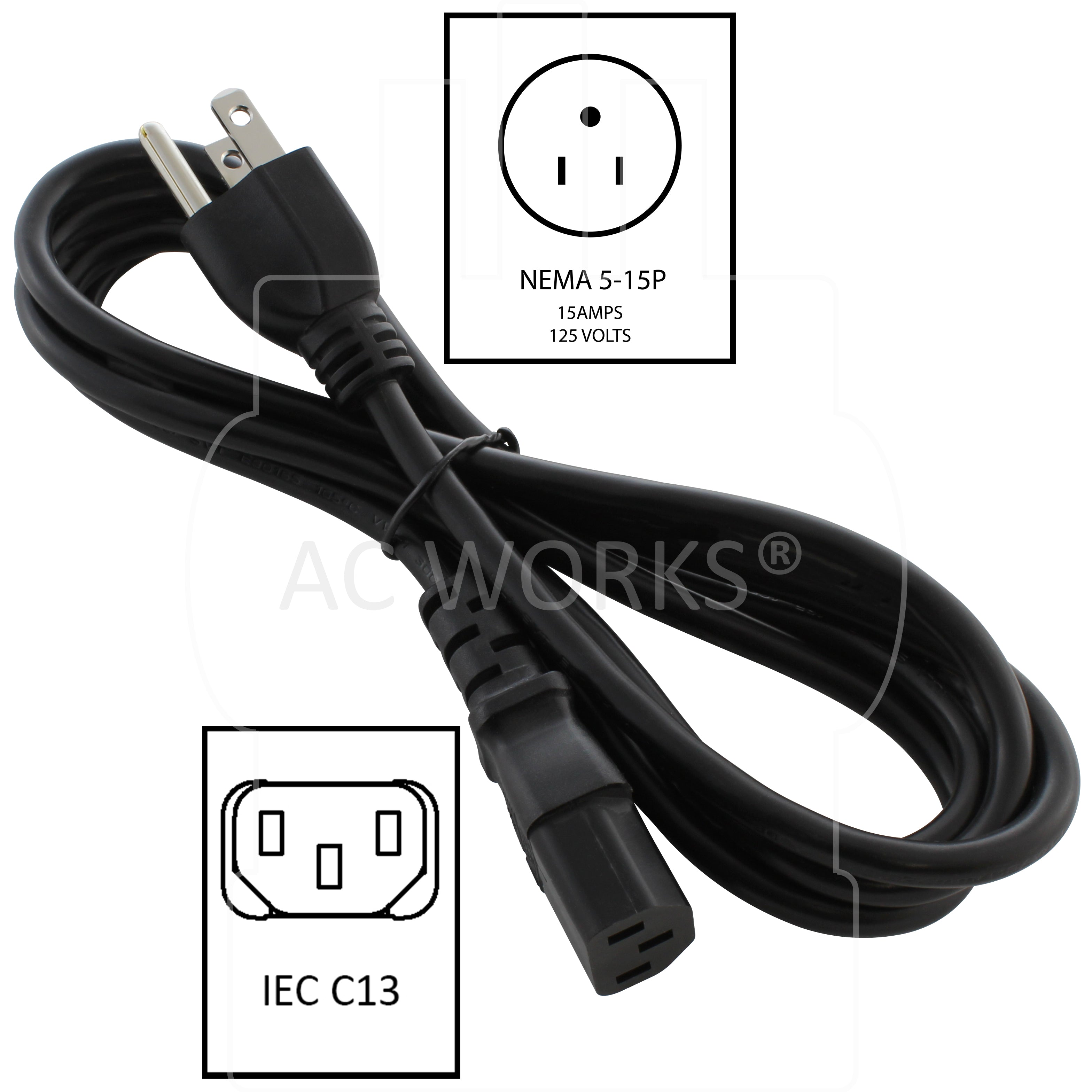 NEMA 5-15P to IEC C13 adapter cord