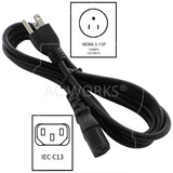 NEMA 5-15P to IEC C13 adapter cord