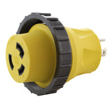 compact yellow adapter, RV and shore power adapter, locking adapter, AC WORKS, AC Connectors
