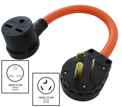 NEMA 10-30P to NEMA 6-30R 30A adapter