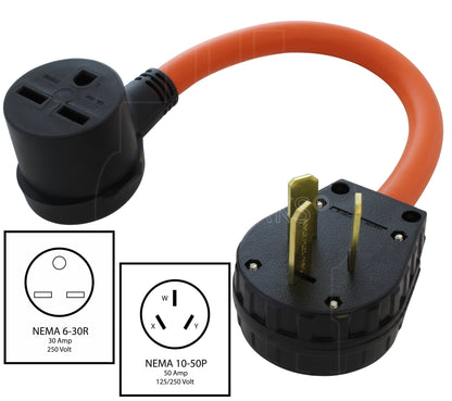 NEMA 10-50P to NEMA 6-30R 3-prong 250V adapter