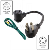 NEMA 14-30P to NEMA 10-30R, 1430 male plug to 1030 female connector, 4-prong dryer plug to 3-prong dryer connector