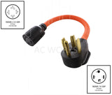 NEMA 14-30P to NEMA L14-30R, 1430 male plug to L1430 female connector, 4-prong dryer plug to 4-prong locking 30 amp generator connector