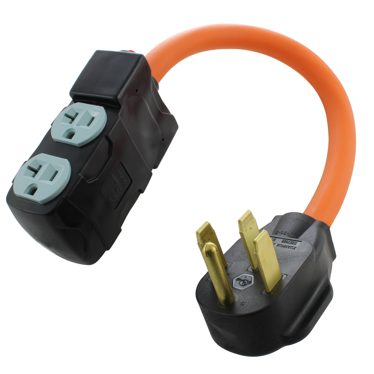 50 Amp To 110V 20 Amp RV Adapter Cord – NEMA 14-50P Male To 4x 5-20R Household Outlets, 1.5 FT With Dust Covers (Yellow)