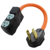 AC WORKS® [S1450CBF520] 1.5FT 14-50P RV/Range/Generator Plug to (4) Home Outlets with 24A Breaker