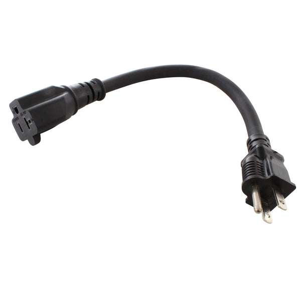 AC WORKS® [S515520-012]1Ft 15A to 20A Plug Adapter Cord NEMA 5-15P to  5-15/20R (20A T-Blade)