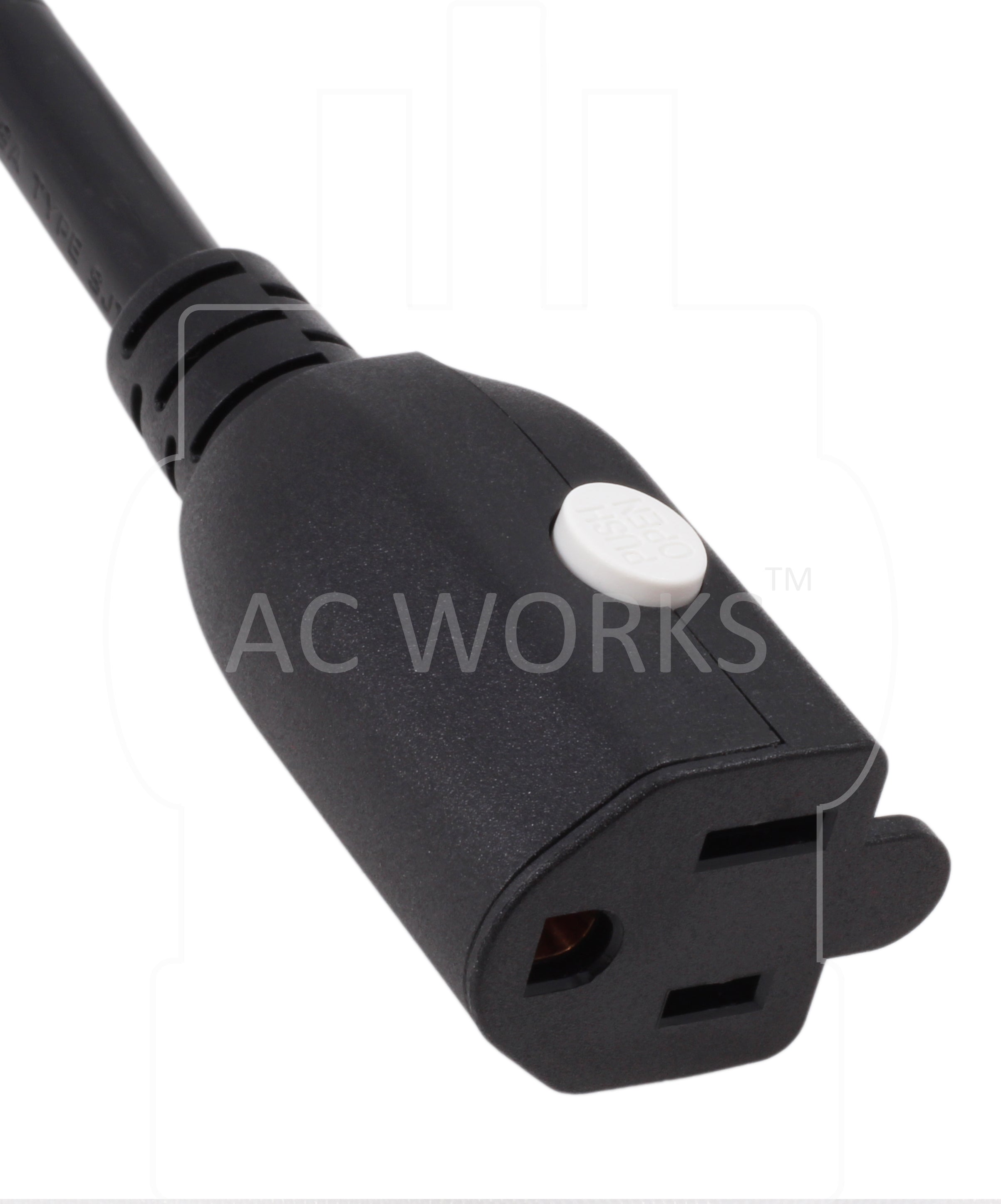 AC Works, NEMA 5-15R, 515R, auto locking connector, locking household outlet