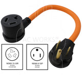 NEMA 6-50P to NEMA 6-30R, 650 male plug to 1030 female connector, welder plug to 3-prong dryer connector