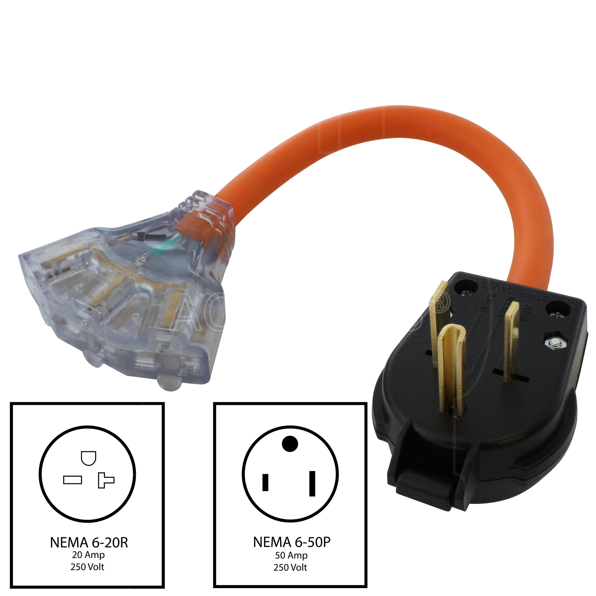 1 5FT 50A NEMA 6 50P Welder Plug To NEMA 6 20 Tri Outlet W Indicator 1-5ft-50a-nema-6-50p-welder-plug-to-nema-6-20-tri-outlet-w-indicator