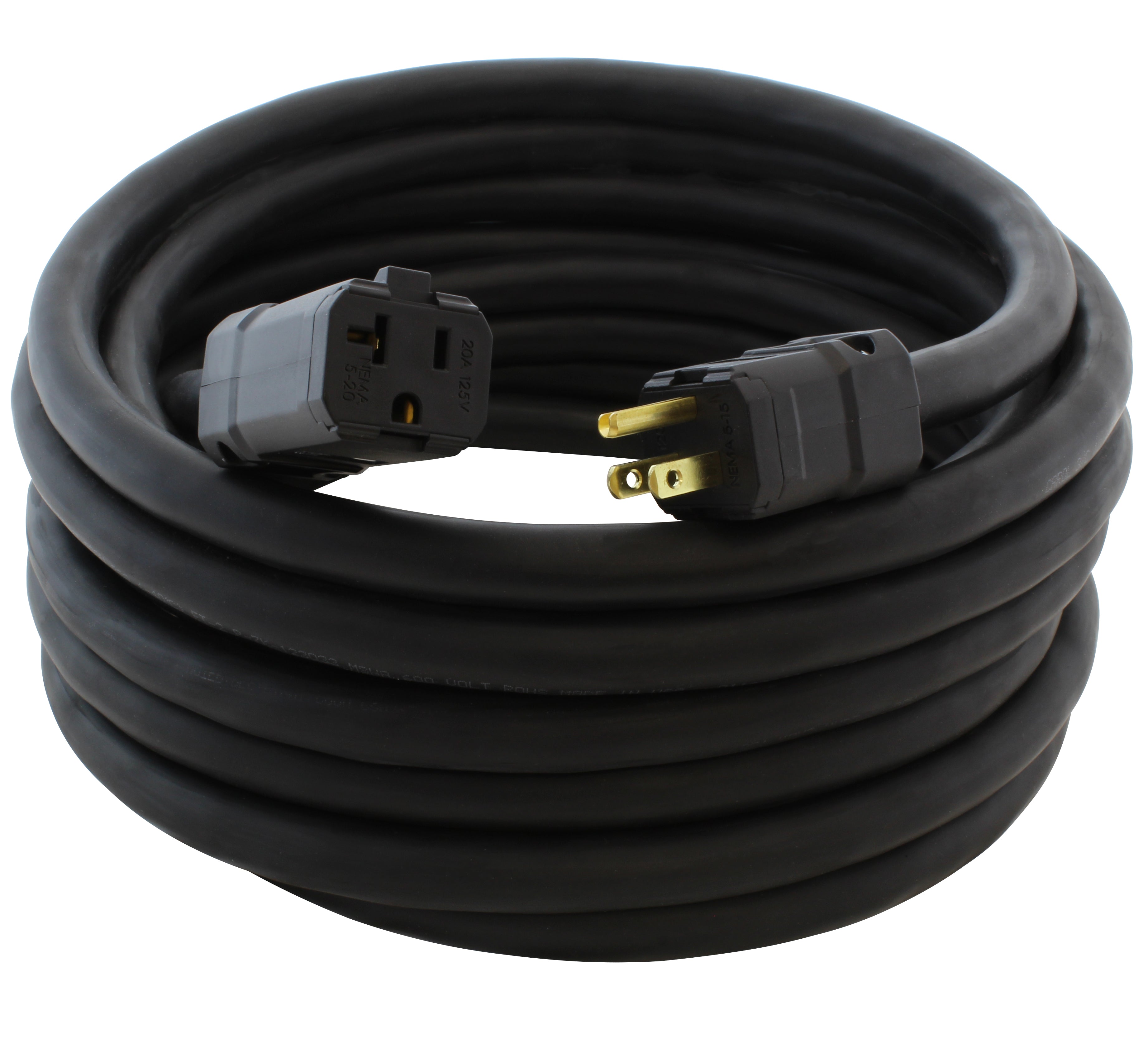 AC WORKS® [SD515520] SOOW 10 Gauge NEMA 5-15P to NEMA 5-20R 15/20A Super Duty Rubber Extension Cord