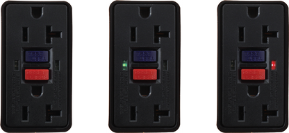 GFCI Status Indicator Lights, Red, Green, self-test, TEST, RESET