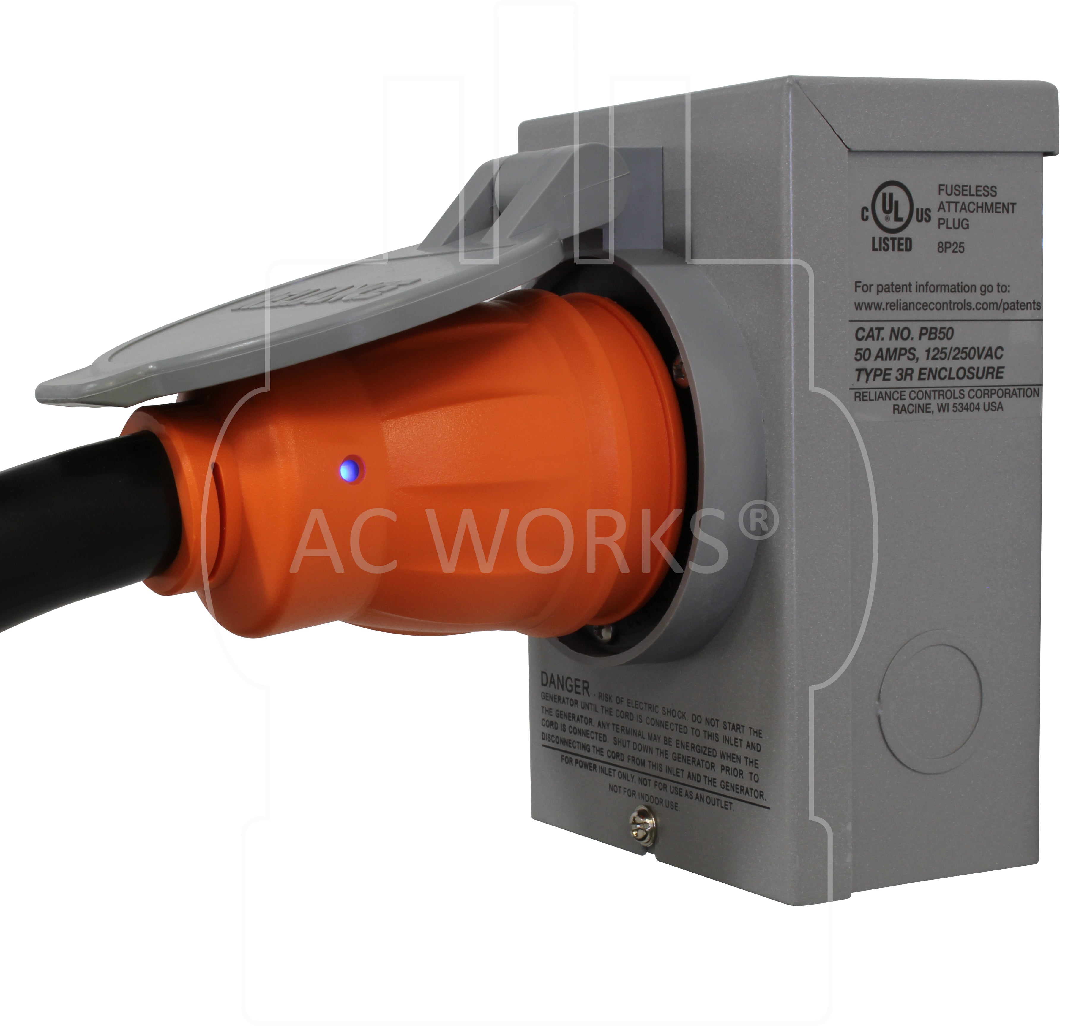 AC WORKS® [TE1450] 50A Generator Transfer Switch Power Cord With Power Indicator