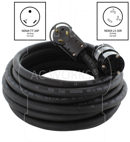 NEMA TT-30P to NEMA L5-30R power cord