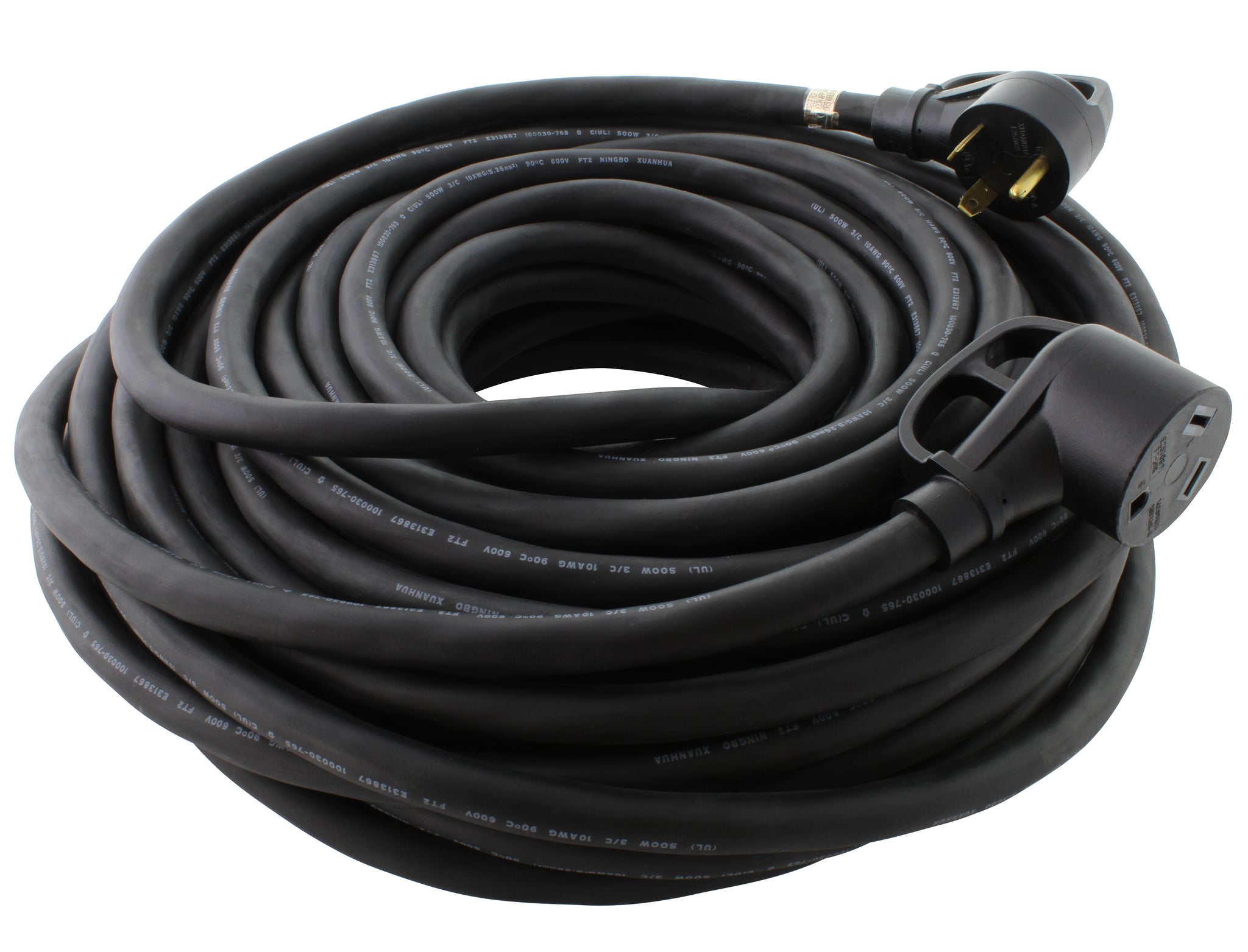 AC Works 100 ft. 30 Amp 125-Volt NEMA TT-30 RV Rubber Extension Cord with Handle, Black