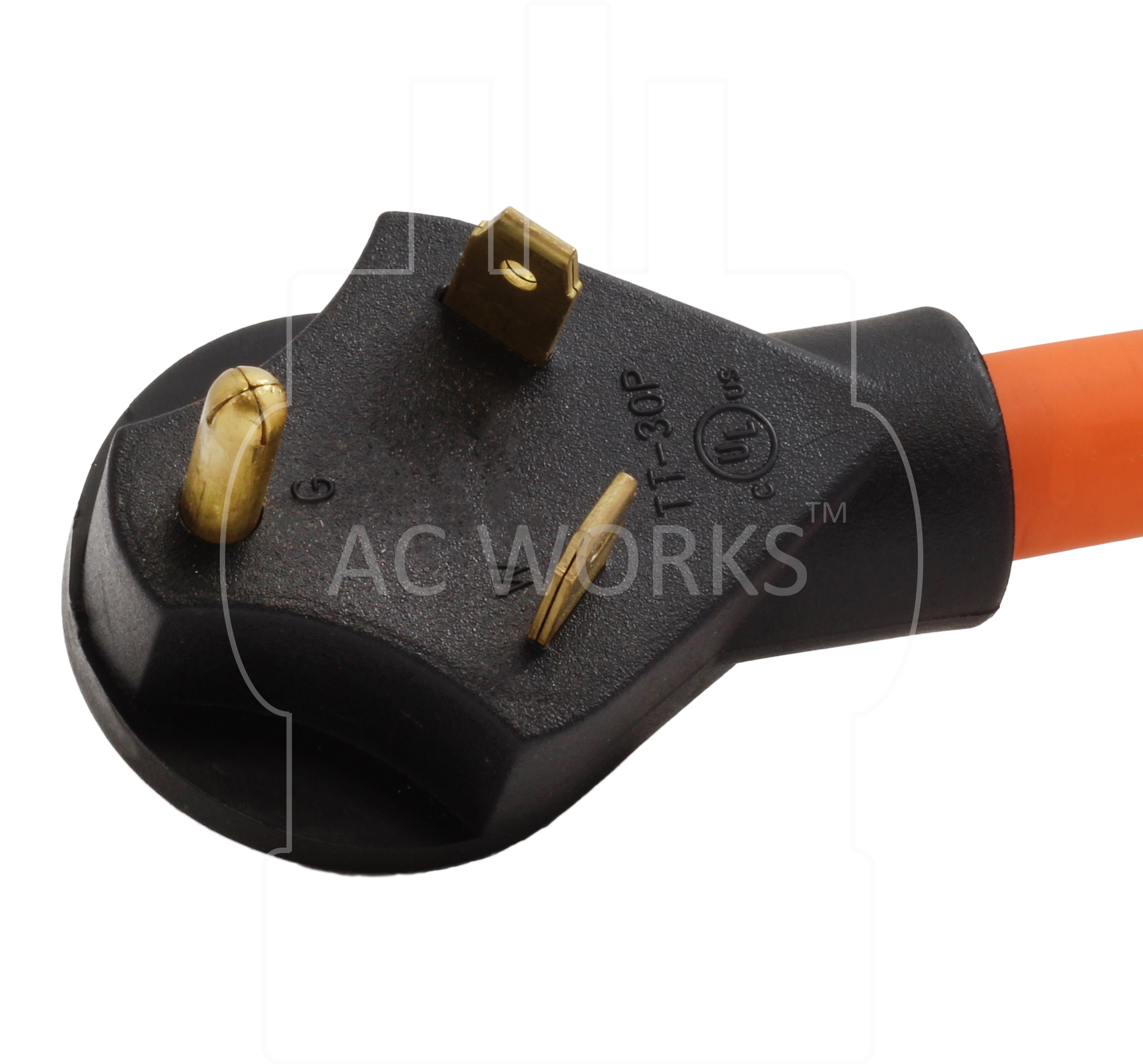 AC Works, NEMA TT-30P, TT30 plug, travel trailer plug, 30 amp 3 prong plug