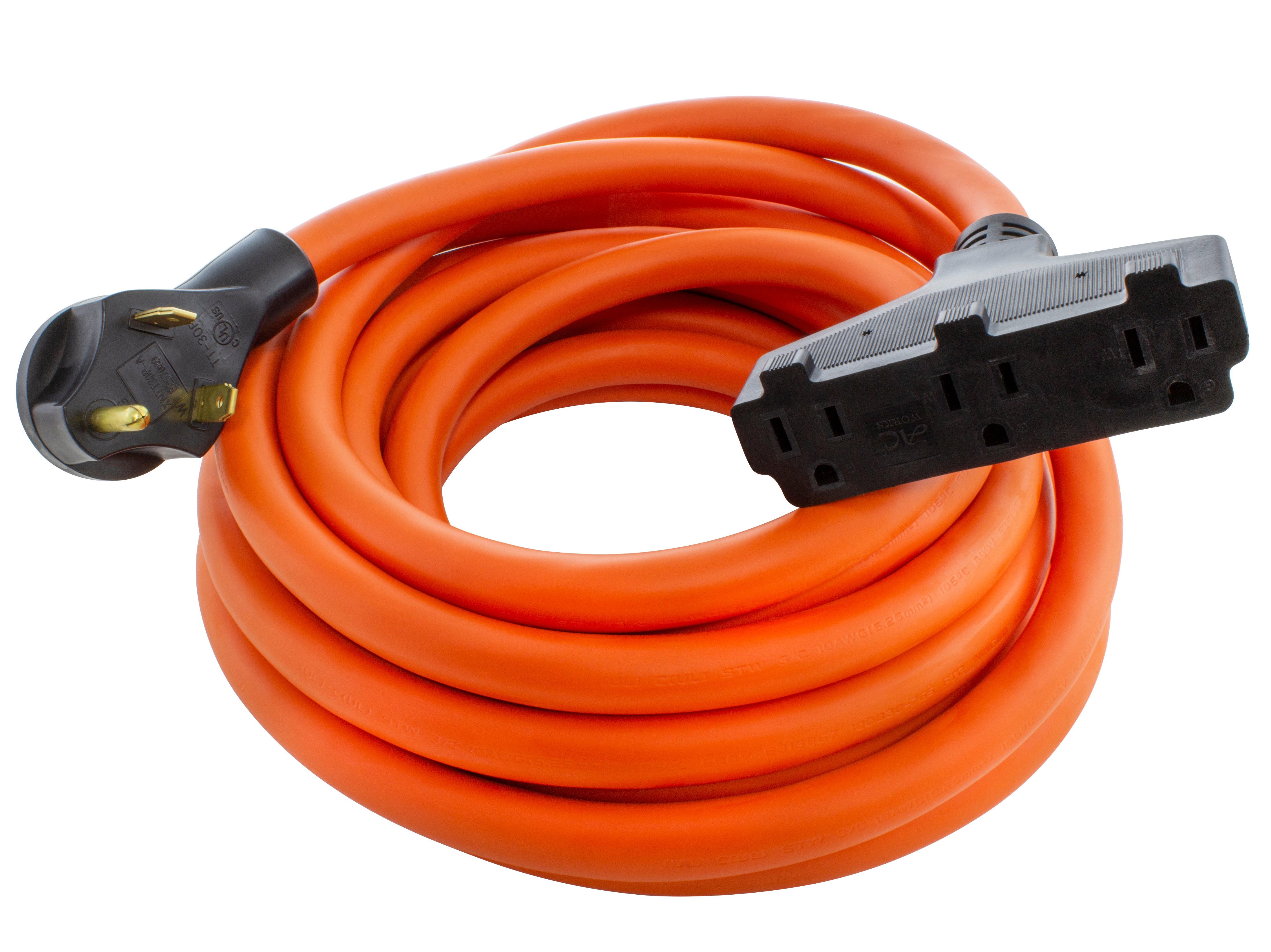 AC WORKS® TT-30P RV/Generator 30A Plug to Lighted Tri-Outlets 5