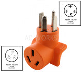NEMA 14-30P to NEMA 10-50R, 1430 plug to 1050 connector, 4-prong dryer plug to 3-prong old style welder connector