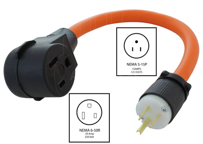 AC WORKS® [WD515650-018] 1.5ft 15A 125V NEMA 5-15 Household Outlet to 6-50 Welder Adapter