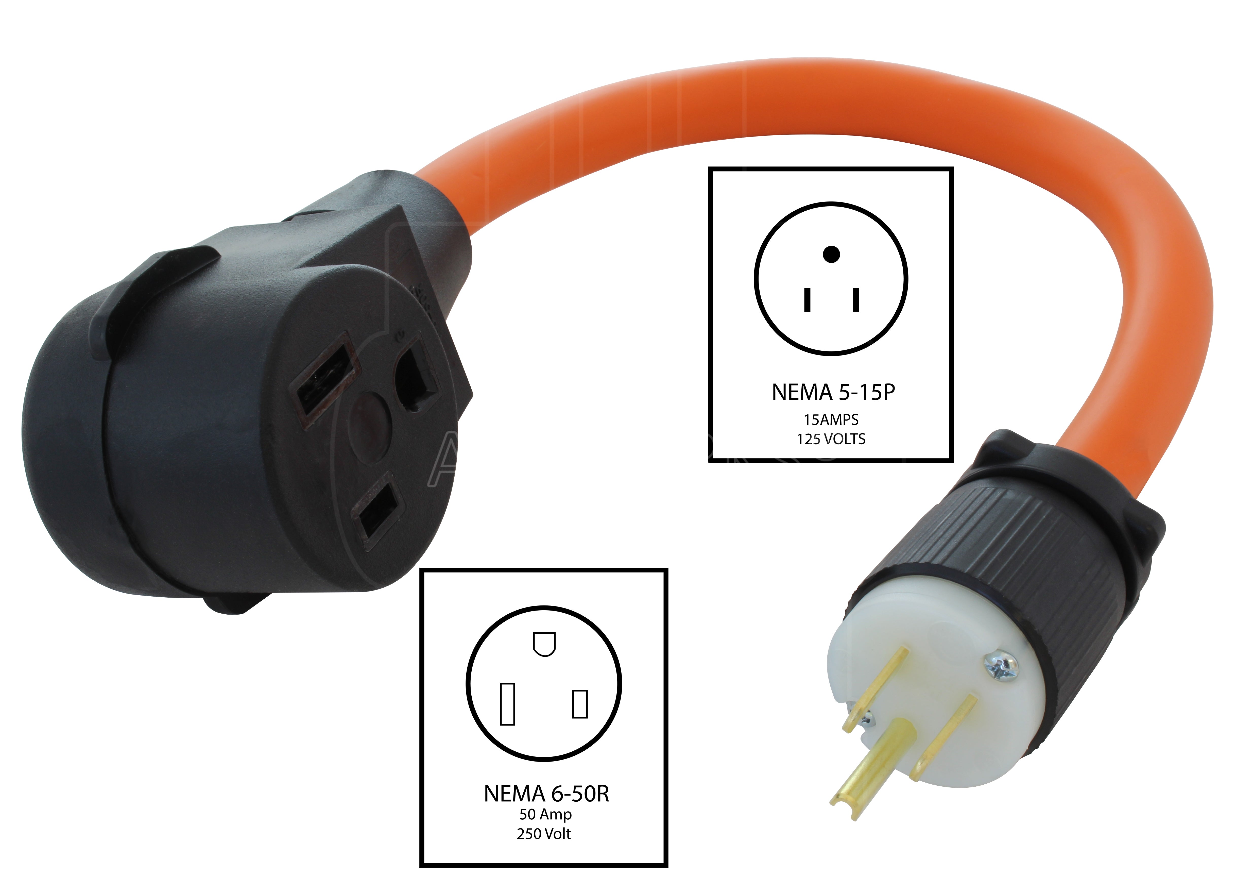 AC WORKS® [WD515650-018] 1.5ft 15A 125V NEMA 5-15 Household Outlet to 6-50 Welder Adapter