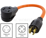 NEMA L14-20P to NEMA 6-50R, L1420 male plug to 650 female connector, 4-prong locking 20 amp plug to 50 amp welder connector