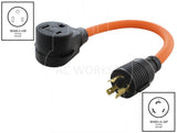 NEMA L6-20P to NEMA 6-50R, L620 plug to 650 connector, 3-prong locking plug to 3-prong welder connector