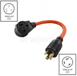 NEMA L6-30P to NEMA 6-50R, L630 male plug to 650 female connector, 3-prong 30 amp industrial plug to new style welder connector