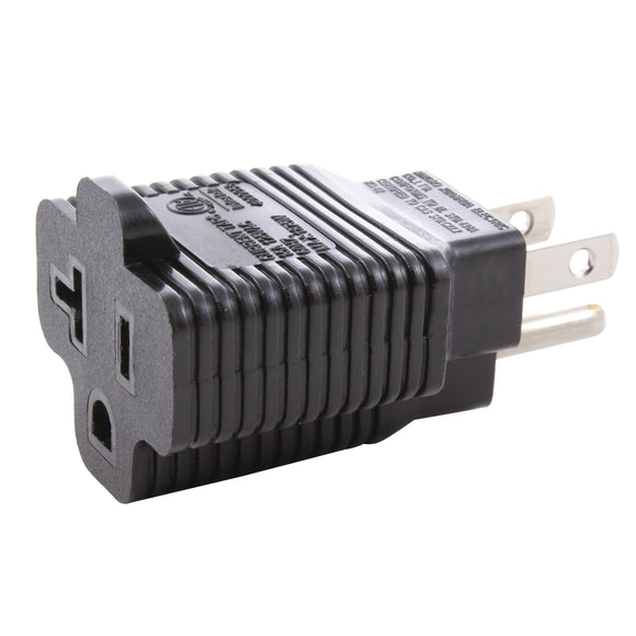 AC WORKS household adapter, 20 amp to 15 amp household adapter, t-blade to household plug adapter