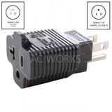 NEMA 5-15P to NEMA 5-20R, 515 plug to 520 connector, 15 amp household plug to 20 amp t-blade household connector